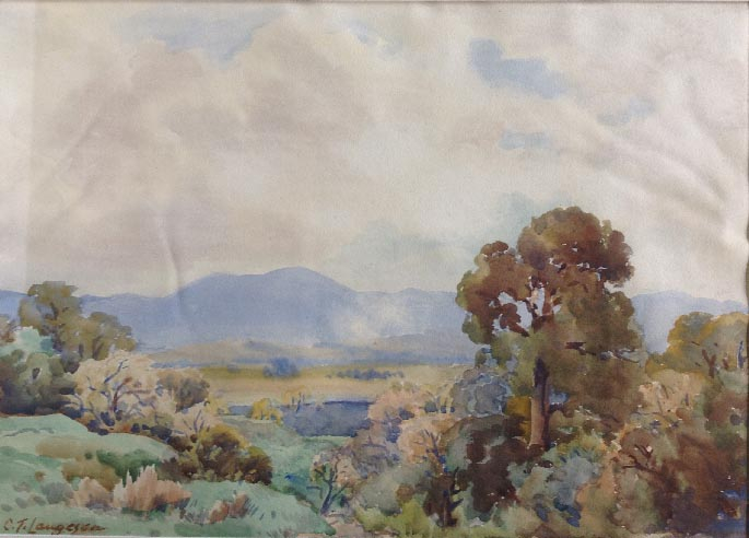 signed watercolour painting of a New Zealand country scene by NZ artist Carl Laugesen